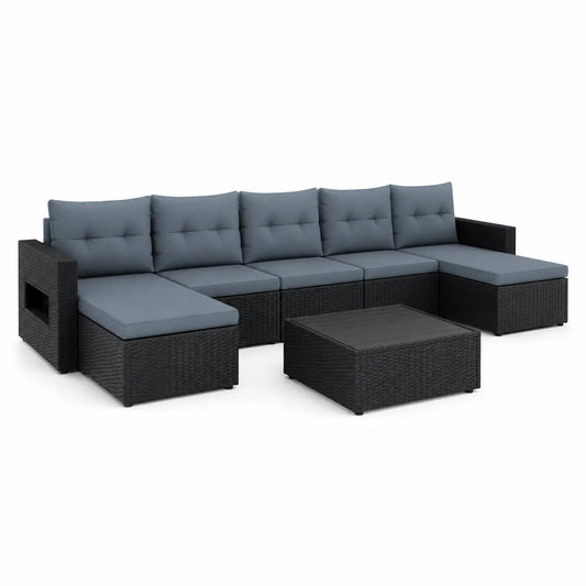Polyrattan Gartensofa Set mit Tisch und Kissen