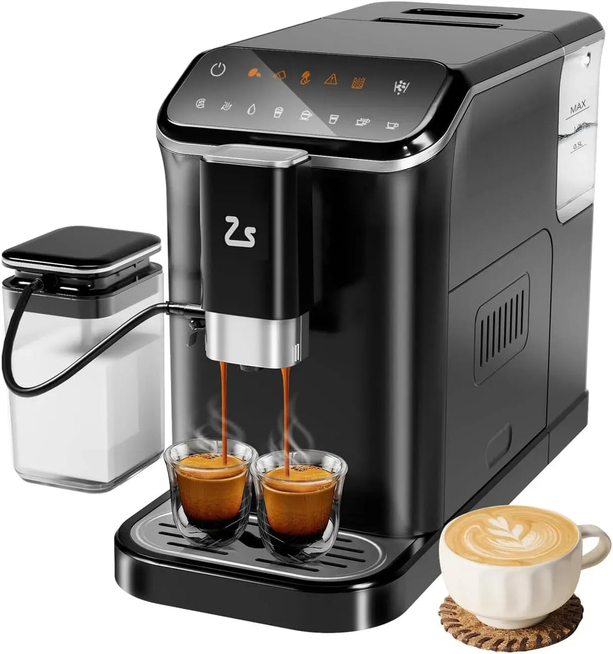 Milchaufschäumer, 1,5 L, Milchschäumer, Touch-Bedienung, großer Wassertank, gewerblich, Cappuccino, 1,5L Wassertank für Latte