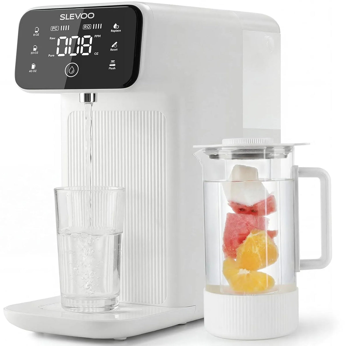 Monitor, 4 L, Auftisch 6-stufiger 4L-Tank, Weiß, 1,2L Remineralisierungs-Glaskrug für alkalisches Wasser, Filtration gegen Nitrat & PFAS, 1,2 L
