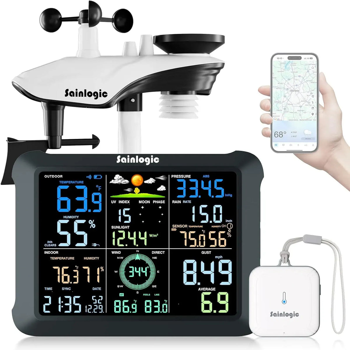 SA9 14-in-1 Innen-Außen-Sensor, Wetterstation, Regenmesser, Funkwetterstation, WLAN, Sainlogic