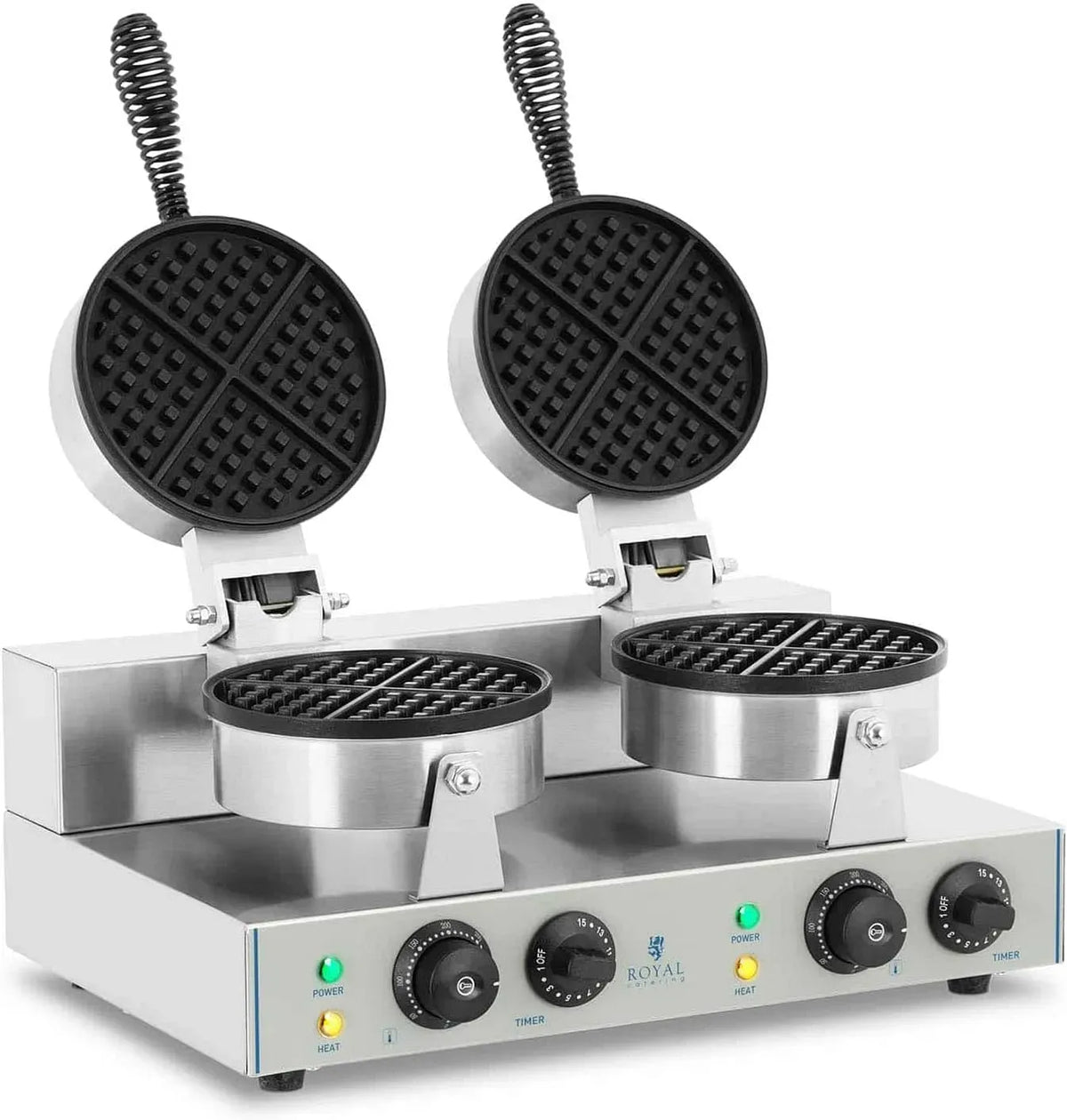 RCWM-2600-R Waffle Maker, Waffelautomat, Waffeleisen, Waffelgerät, 300 W, 1.300 W, Timer, Gastronomie, Antihaftbeschichtung, Edelstahl, Silber