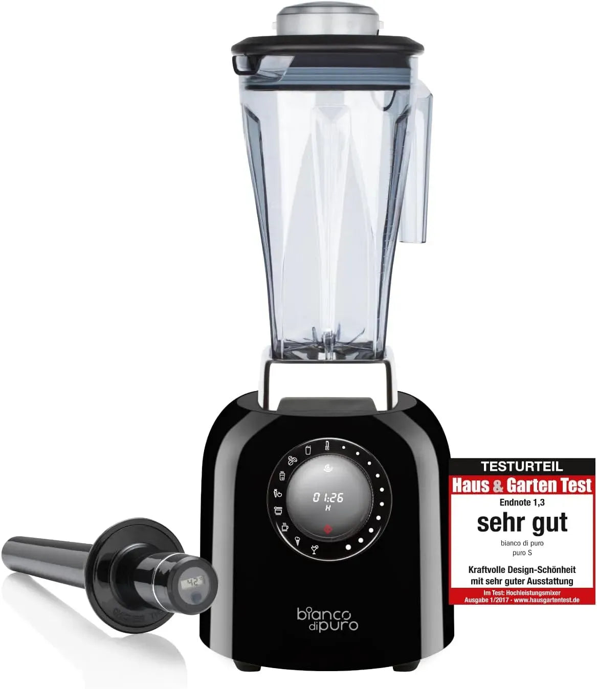 Smoothie Maker, Mixbehälter, 2 L, Schwarz, bianco di puro® Hochleistungsmixer Puro S Smoothie Maker 8 Mixprogramme 2 Liter Mixbehälter BPA-frei