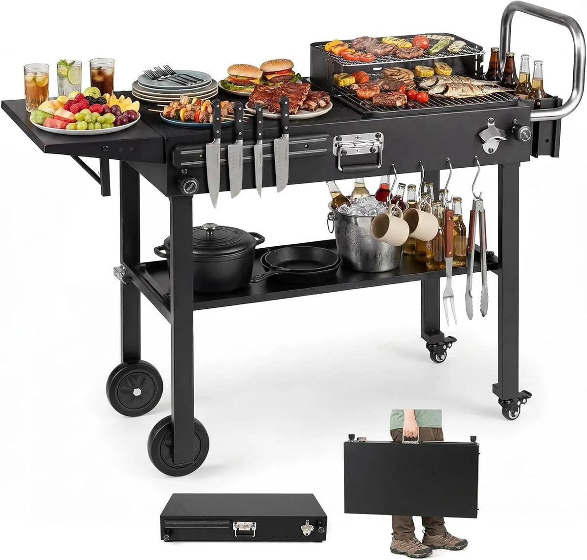 Seitentisch, Grillwagen, Grilltisch, Pizzatisch, Outdoor-Arbeitstisch für Grill, COSTWAY
