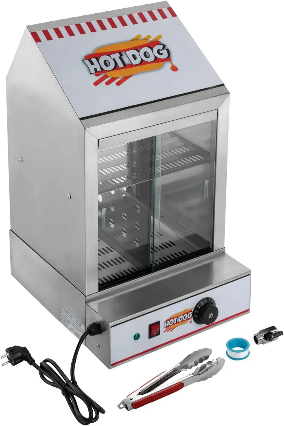 Hot Dog Maker, Würstchenwärmer, 40 L, 1200 W, 30 bis 110 °C, 2 Temperaturzonen, Edelstahl, Wärmefunktion