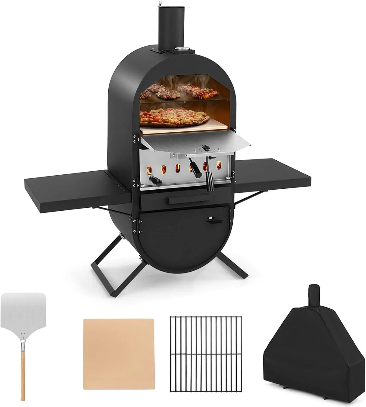 Elektrischer Pizzaofen, KOMFOTTEU, tragbar, Outdoor, Grill, Edelstahl, Tragbarer Holzofen aus Edelstahl, max 400℃