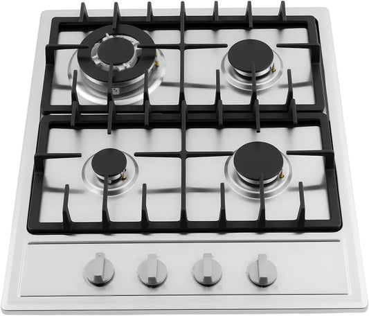 Gaskochfeld, 59×51cm, 3000 W, Einbau, Edelstahl, Gaskocher, 3000 W Edelstahl Gas Kochfeld mit 4 Brenner