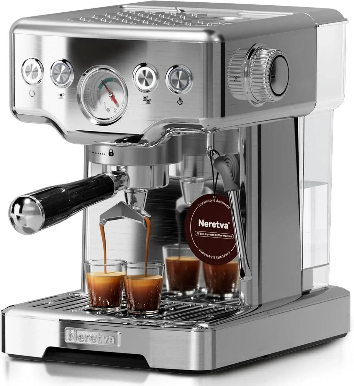 Espressomaschine, Edelstahl, Barista Kit, Kaffeemaschine für Espresso, Neretva Sichtbares Manometer Espressomaschine Edelstahl