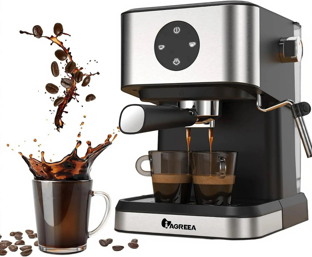 Milchaufschäumer, Milchschäumer, IAGREEA, großer Wassertank, Dampf, gewerblich, Espressomaschine 20 Bar, Abnehmbarer Wassertank, 1, 417.5 g