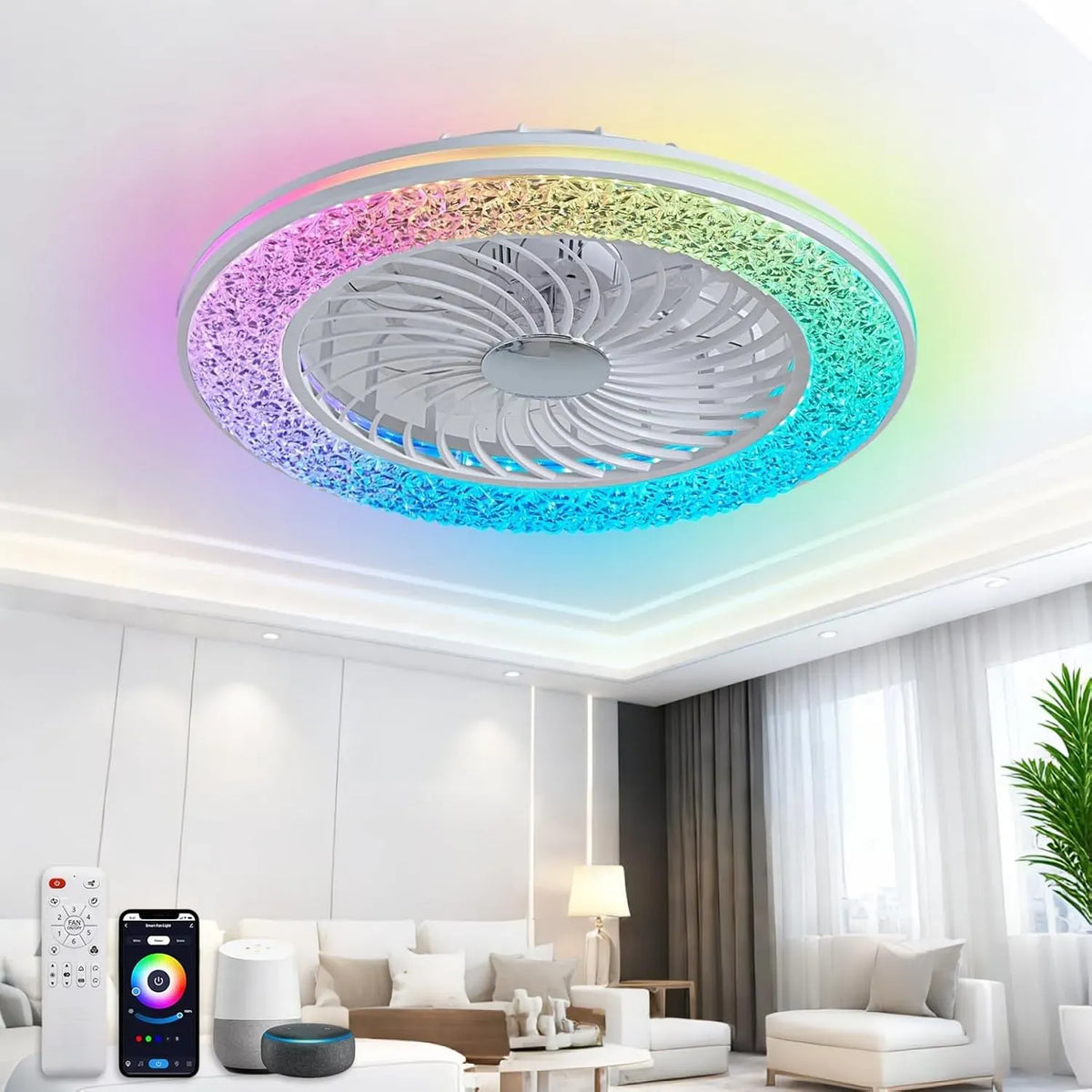 Google Ventilator, 50CM, Ø 50 cm, Wohnzimmergestaltung, leise, Google Assistant, Alexa und Siri