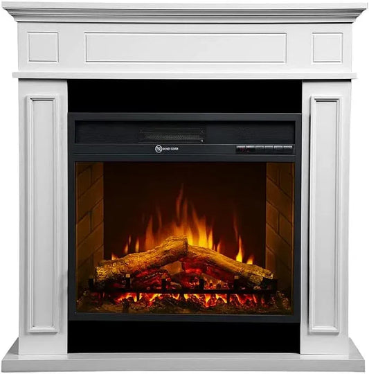 L 89 Elektrokamin, Bodenkamin, elektrischer Kamin, Weiß, Holz, JEFFERSON