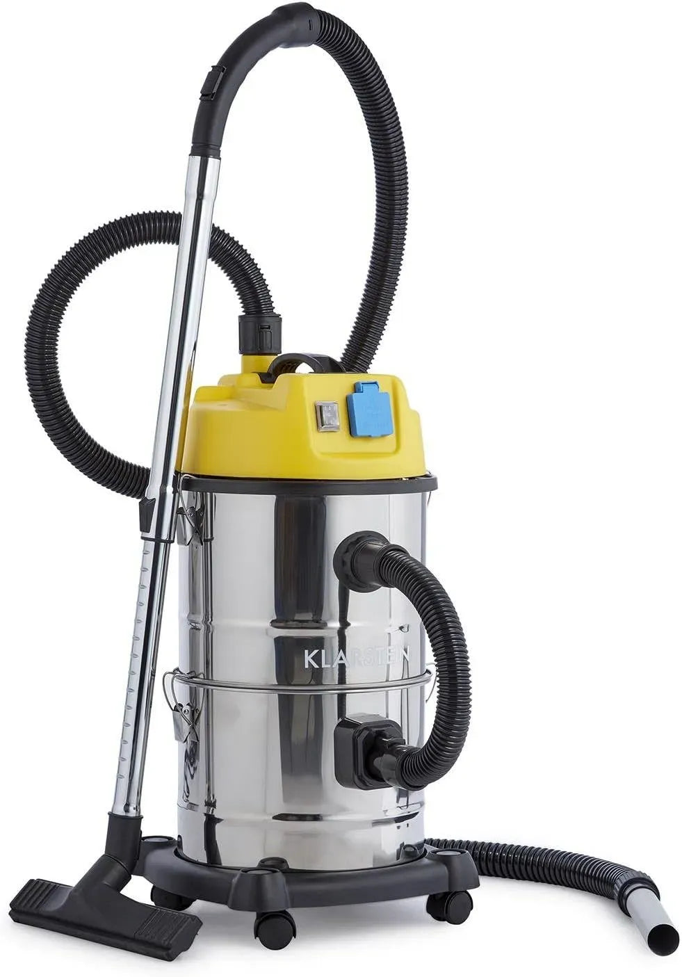 Klarstein Edelstahl-Behälter, Industriesauger, Trockensauger, Auffangfilter, Aschesauger, Nasssauger, Steckdose, Kaminsauger, 30 L, 1800 W, Silber