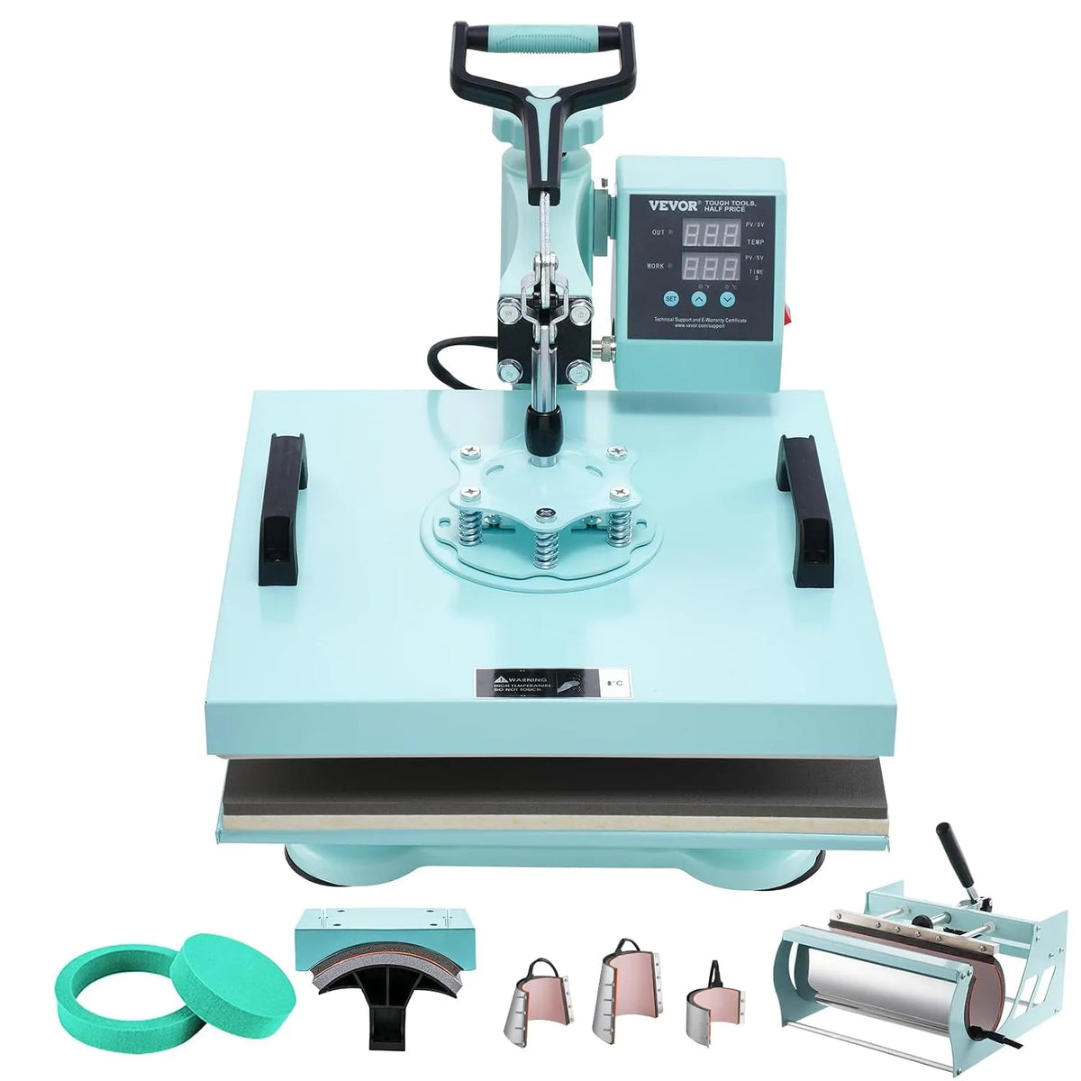 VEVOR 8-in-1 Wärmeübertragungsmaschine, Transferpresse, Tumbler-Presse, Hitzepresse, 38 x 38 cm, Wärmefunktion, Grün, für T-Shirts/Tassen