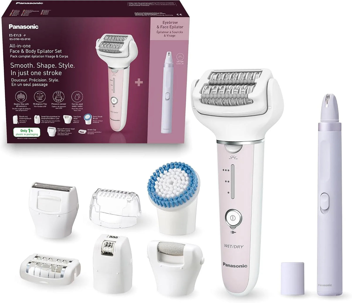Panasonic ES-EYL9-P503 Nass-/Trocken-Epilierer, 3 Geschwindigkeiten, kabellos, Weiß, für Damen