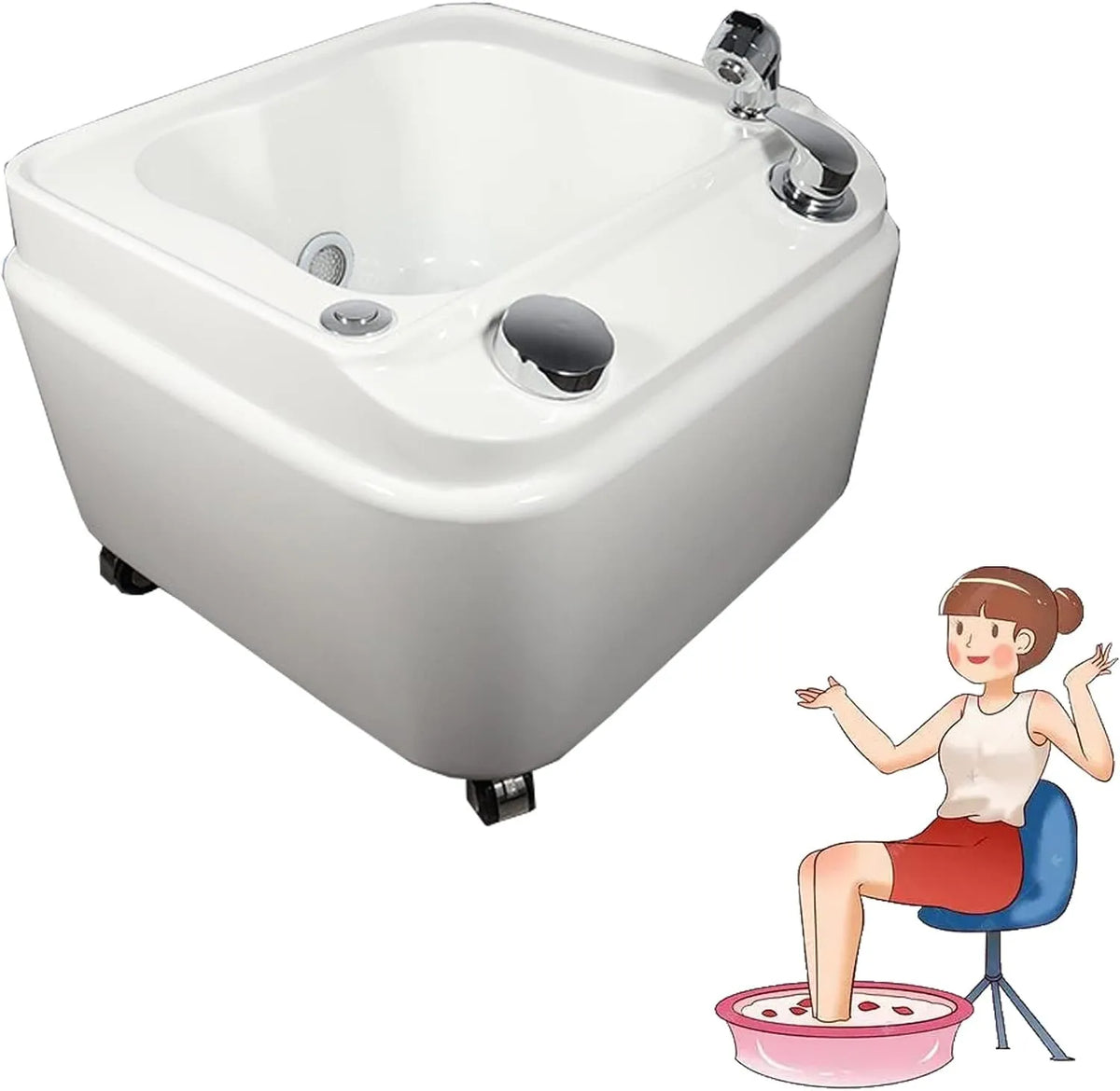 Fußmassagegerät, elektrisches Fußmassagebad, tragbar, Transportrollen, Weiß