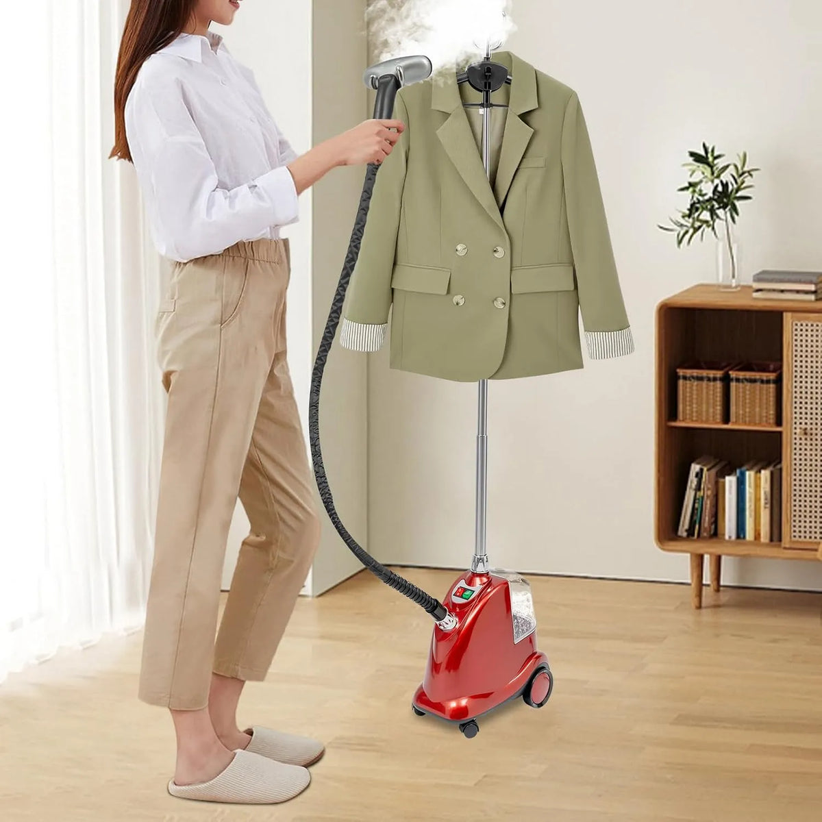 60S Dampfbügeleisen, elektrisches Bügeleisen, 3 L, 2200 W, 1,75 M, großer Wassertank, Wärmefunktion, Rot