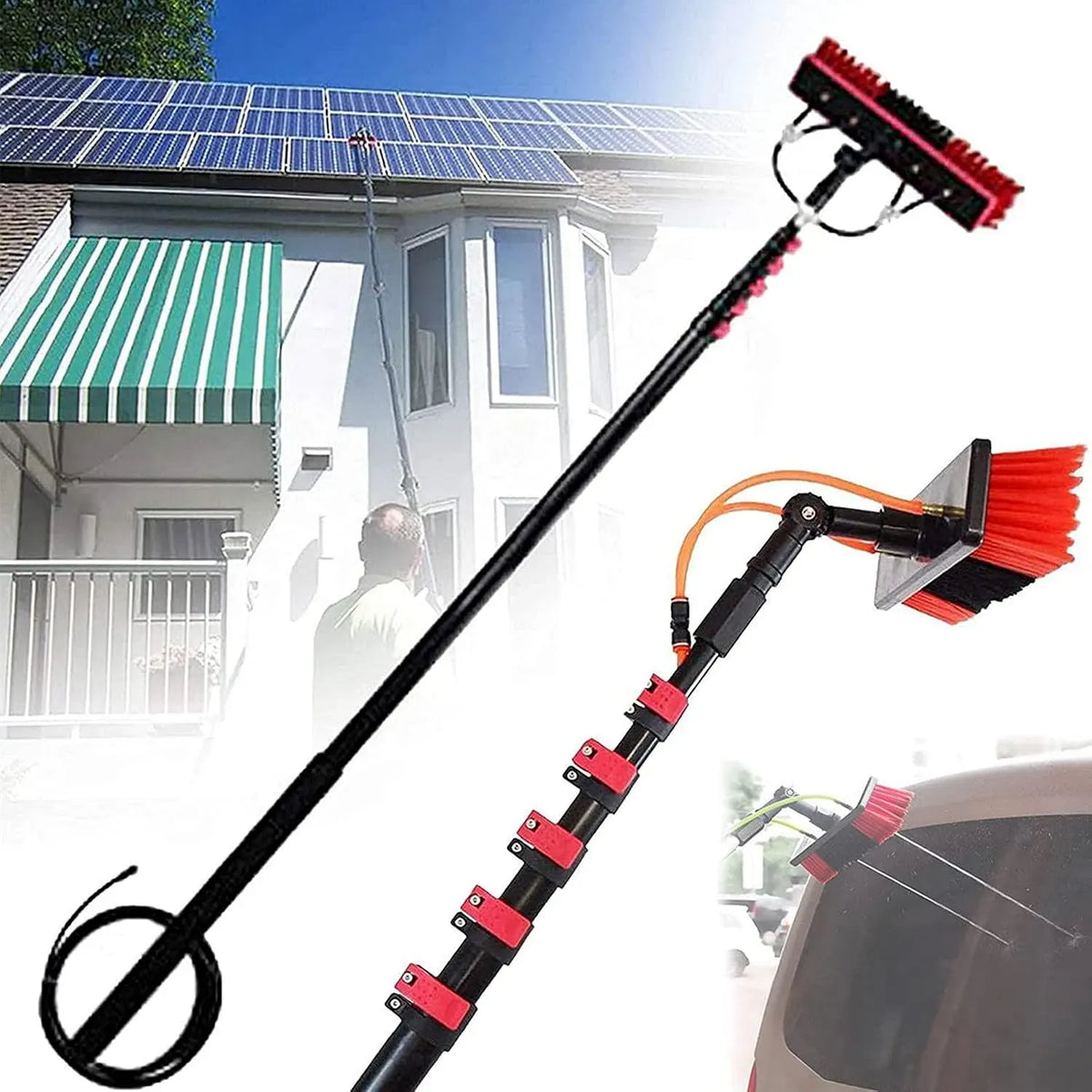 Mehrzweck-Wassersprühbürste, Solarpanel-Reinigungsgerät, Wasserzufuhr, 11 m, für streifenfreien Glanz