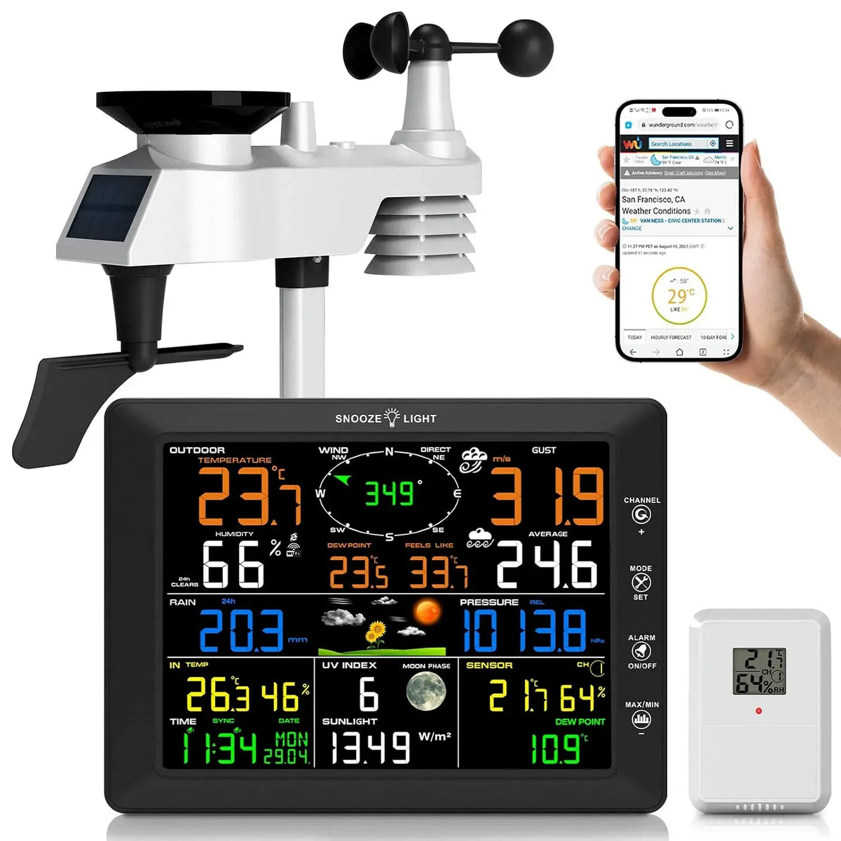 14-in-1 Wetterstation, Regenmesser, Windmesser, Funkwetterstation, WLAN, für Innen Außen, Urageuxy