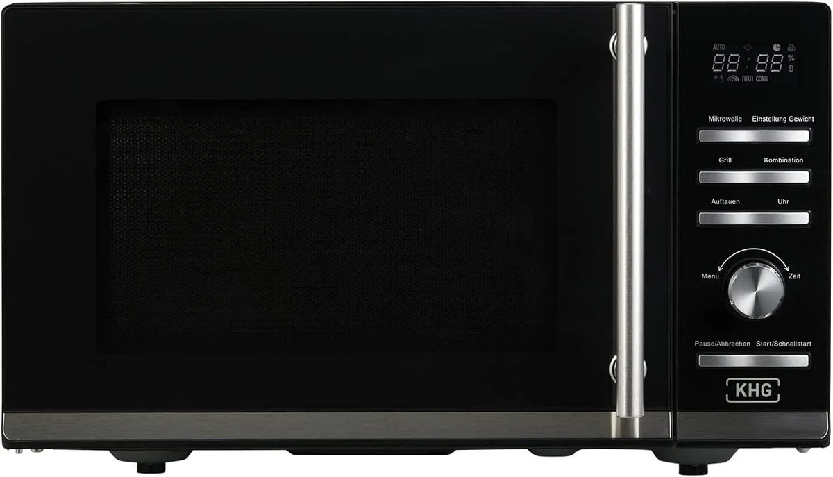 Mikrowelle, 23 L, 400 W, KHG MW-23.1GS, Grill, Kindersicherung, Digitalanzeige, Auftaufunktion, Mikrowellenofen, Schwarz, Drehteller/Grillrost