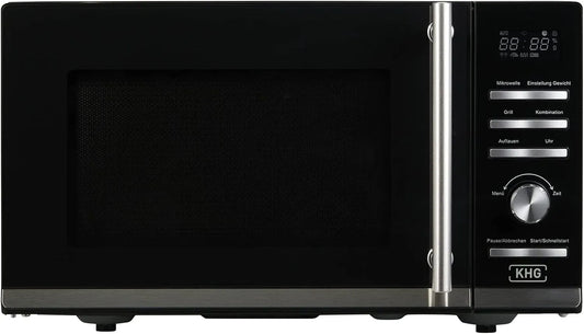 Mikrowelle, 23 L, 400 W, KHG MW-23.1GS, Grill, Kindersicherung, Digitalanzeige, Auftaufunktion, Mikrowellenofen, Schwarz, Drehteller/Grillrost