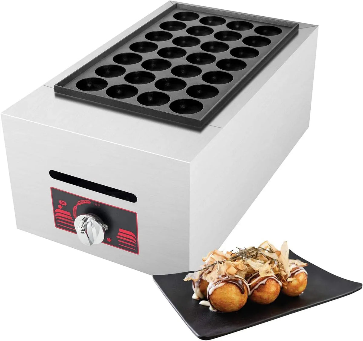 Doppelplatten-Gas-Takoyaki-Maker-Grillmaschine, Ctopus-Cluster-Oktopus-Fischbällchenmaschine, Fleischbällchen-Grillmaschine, gewerblich, 56 Stück